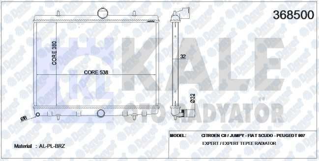 KALE 368500 Su Radyatoru Expert Iii-Jumpy Iii-Scudo Iii 1.6hdi-2.0hdi-P807-C8 2.0hdi 16v (718x425x26) (Al-Pl-Brz) (Manuel)
